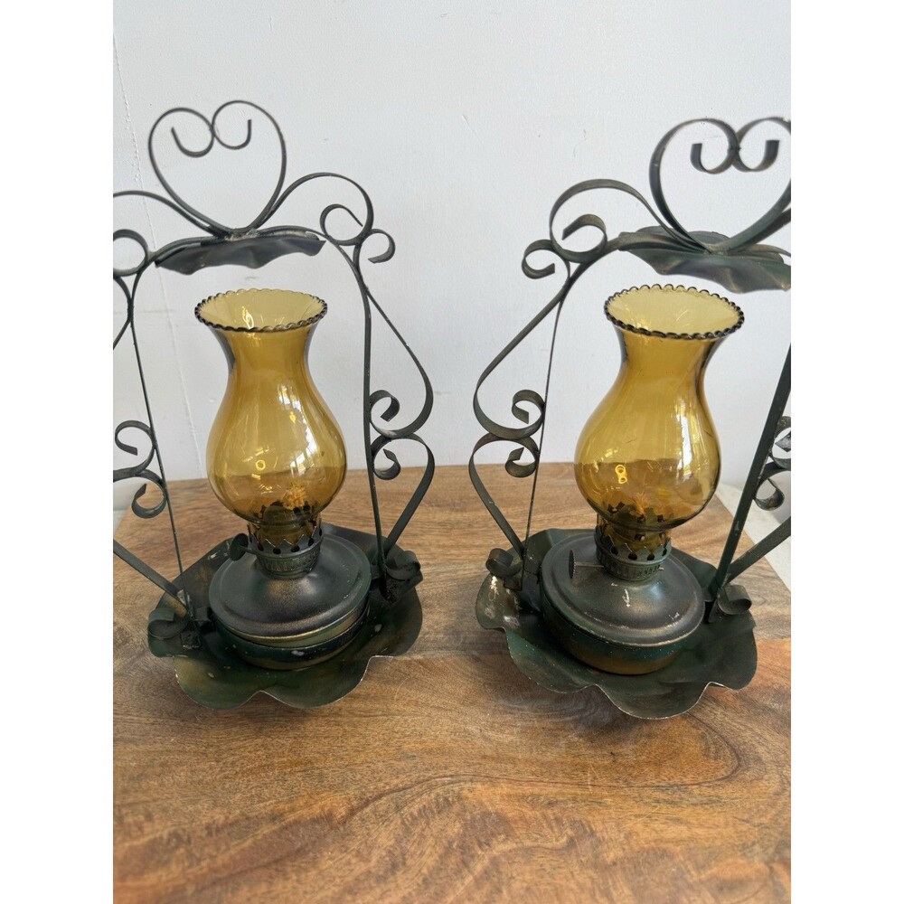 Vintage Amber Glass and Metalwork Lantern - Decorative Home Accent - Picture 2 of 9